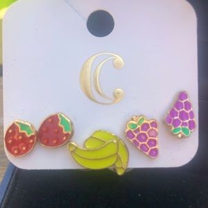L17 - Charming Charlie Fruit Motif hypo-allergenic earrings - set of 3 - Cute !!